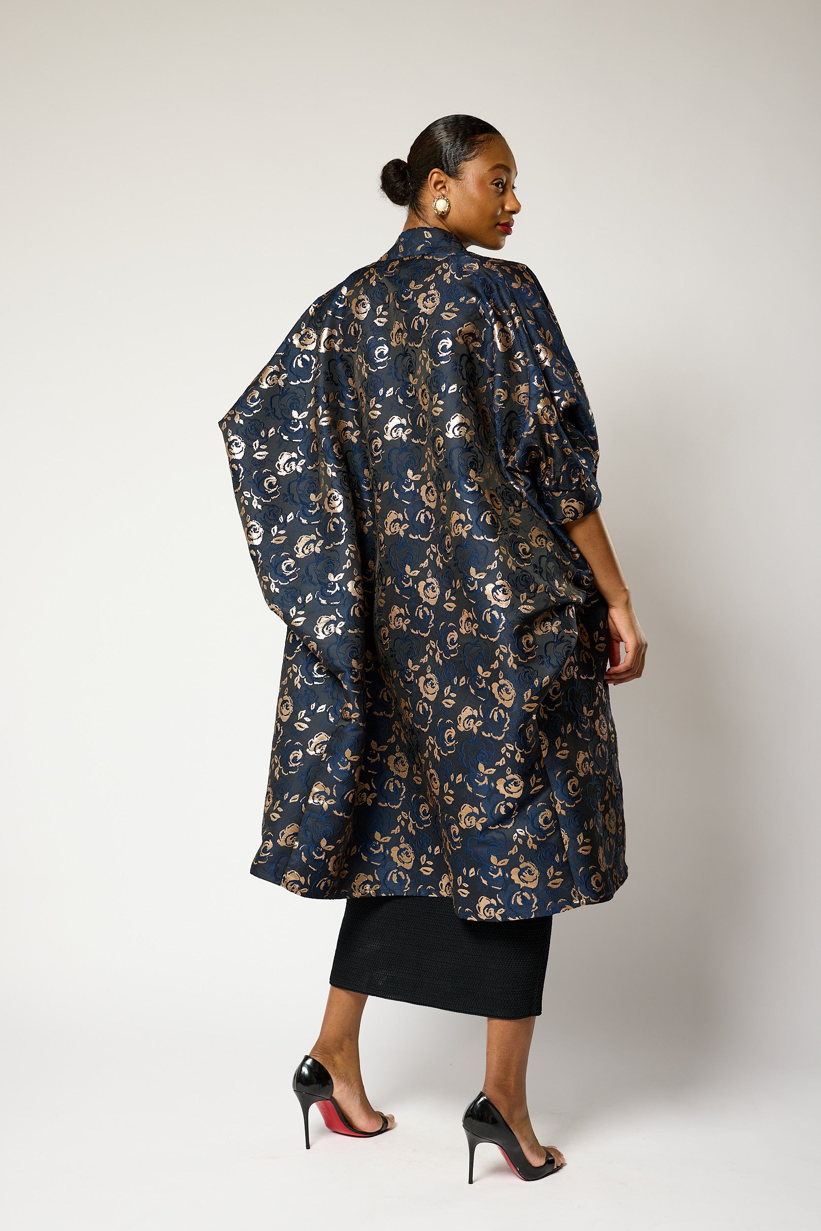 Regal Azure Blossom Kimono Jacket