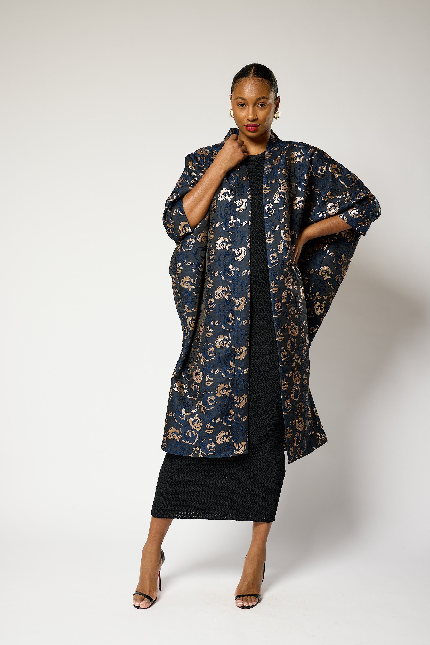 Regal Azure Blossom Kimono Jacket