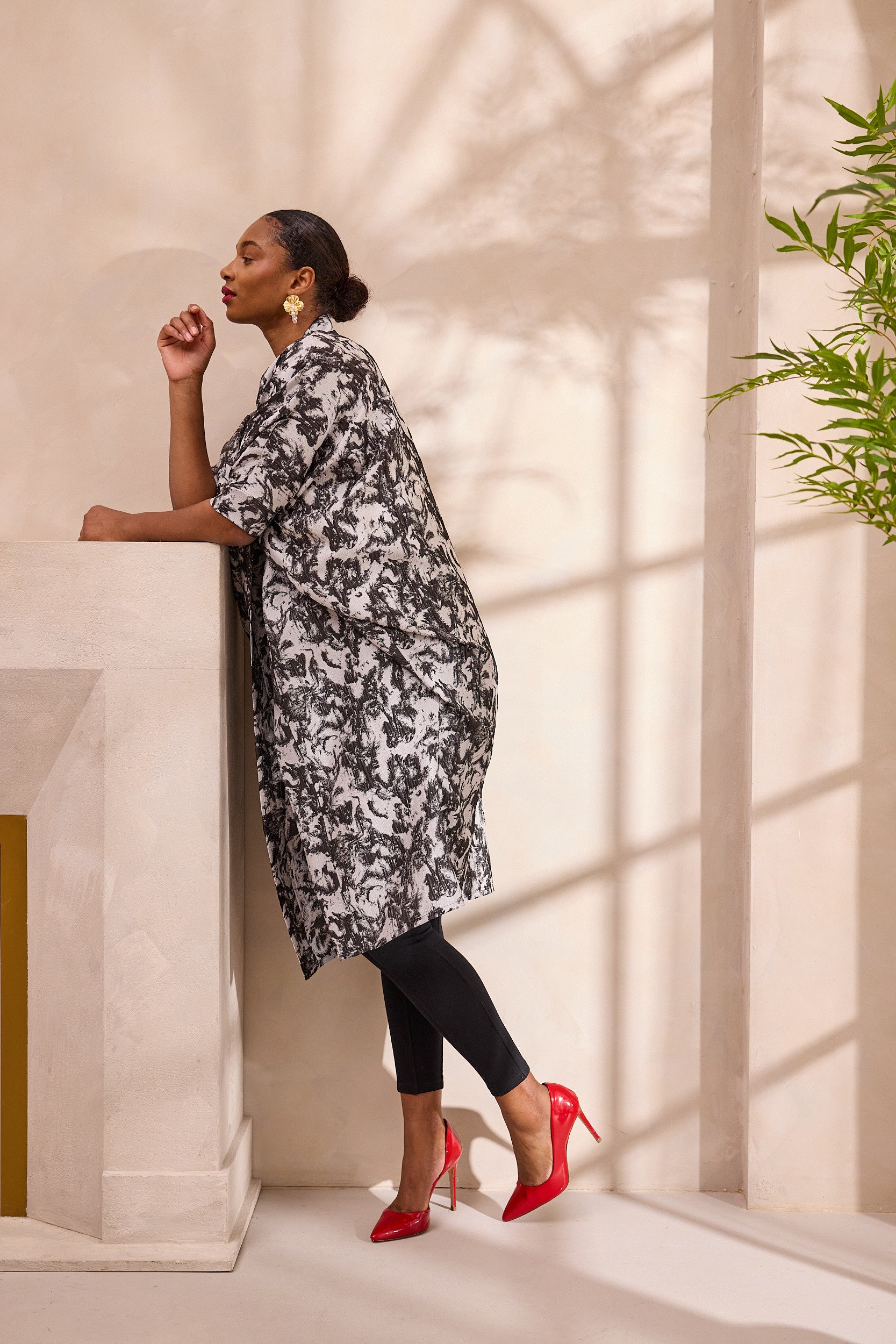 Monochrome Brocade Kimono Jacket