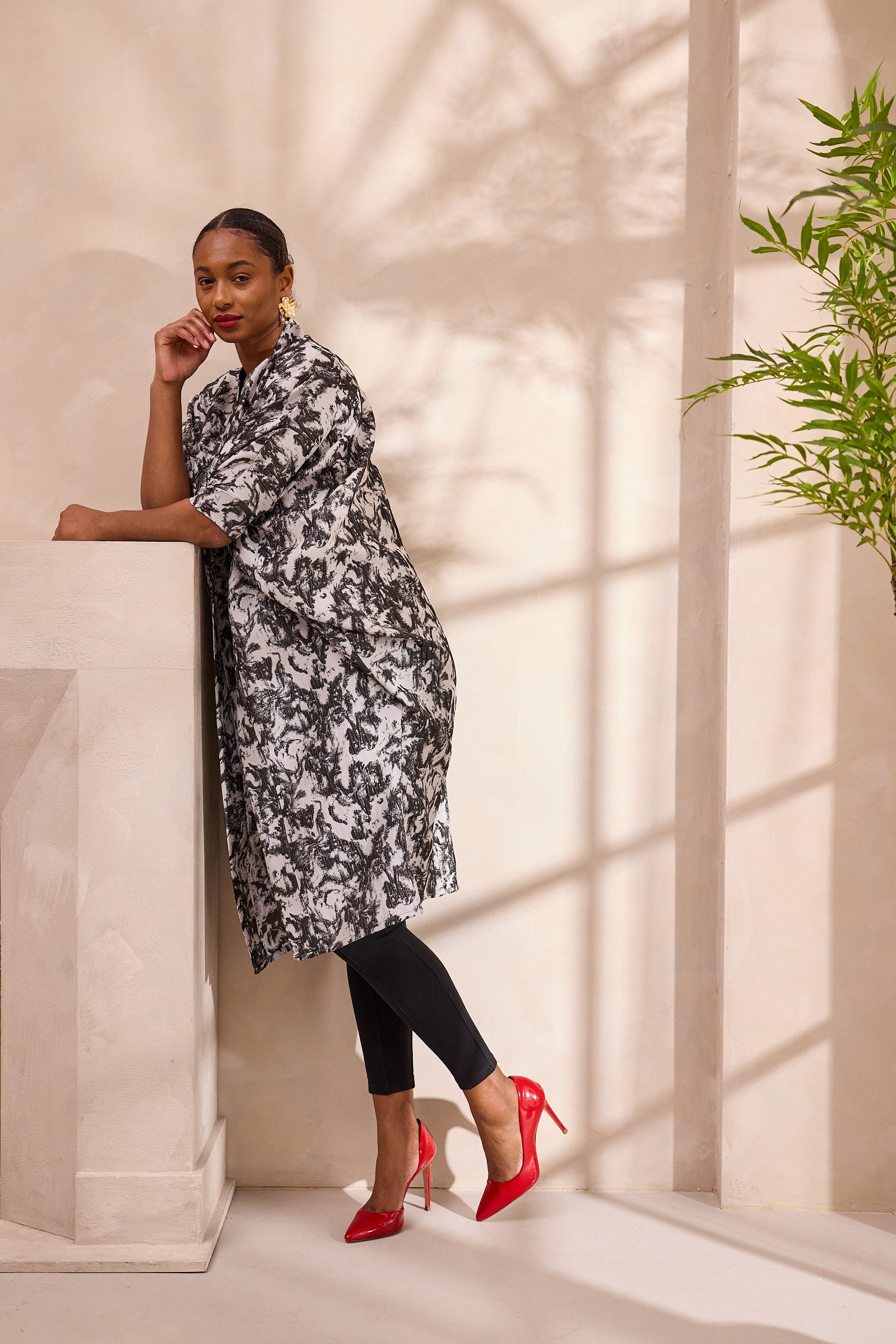 Monochrome Brocade Kimono Jacket