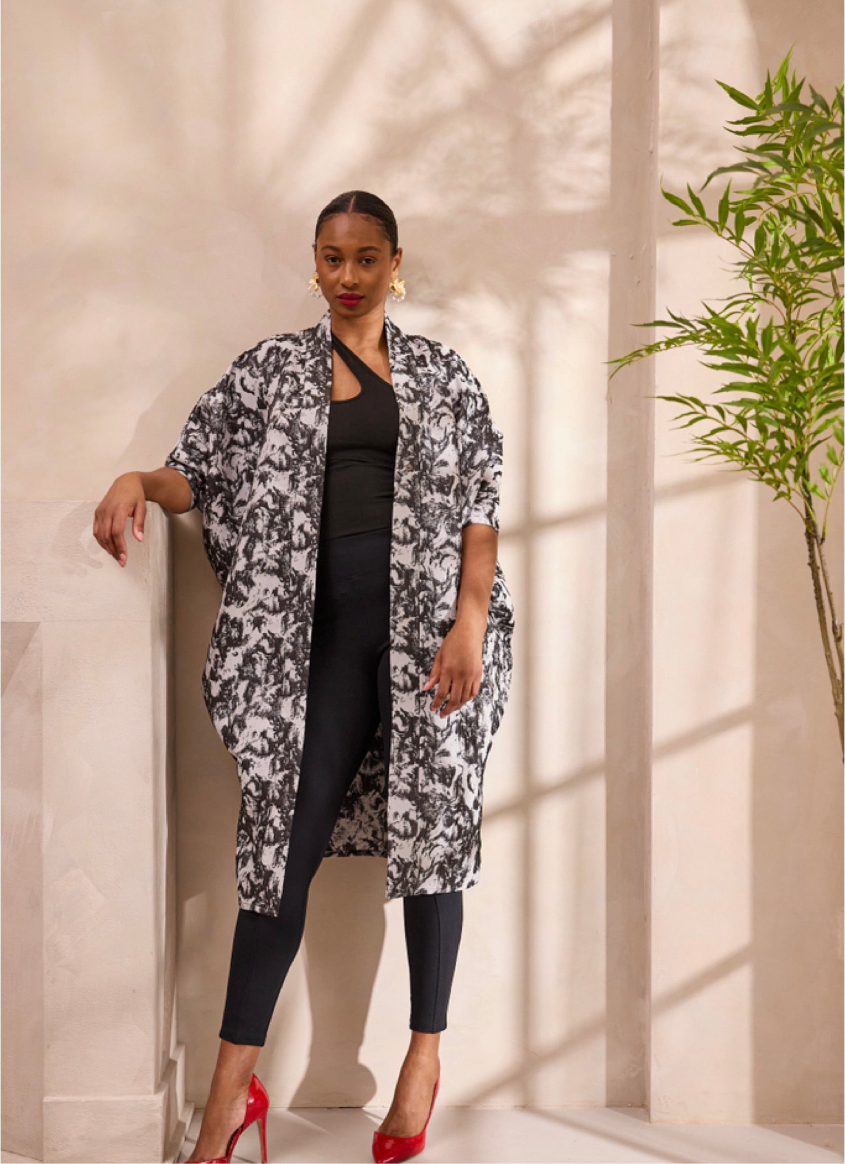 Monochrome Brocade Kimono Jacket