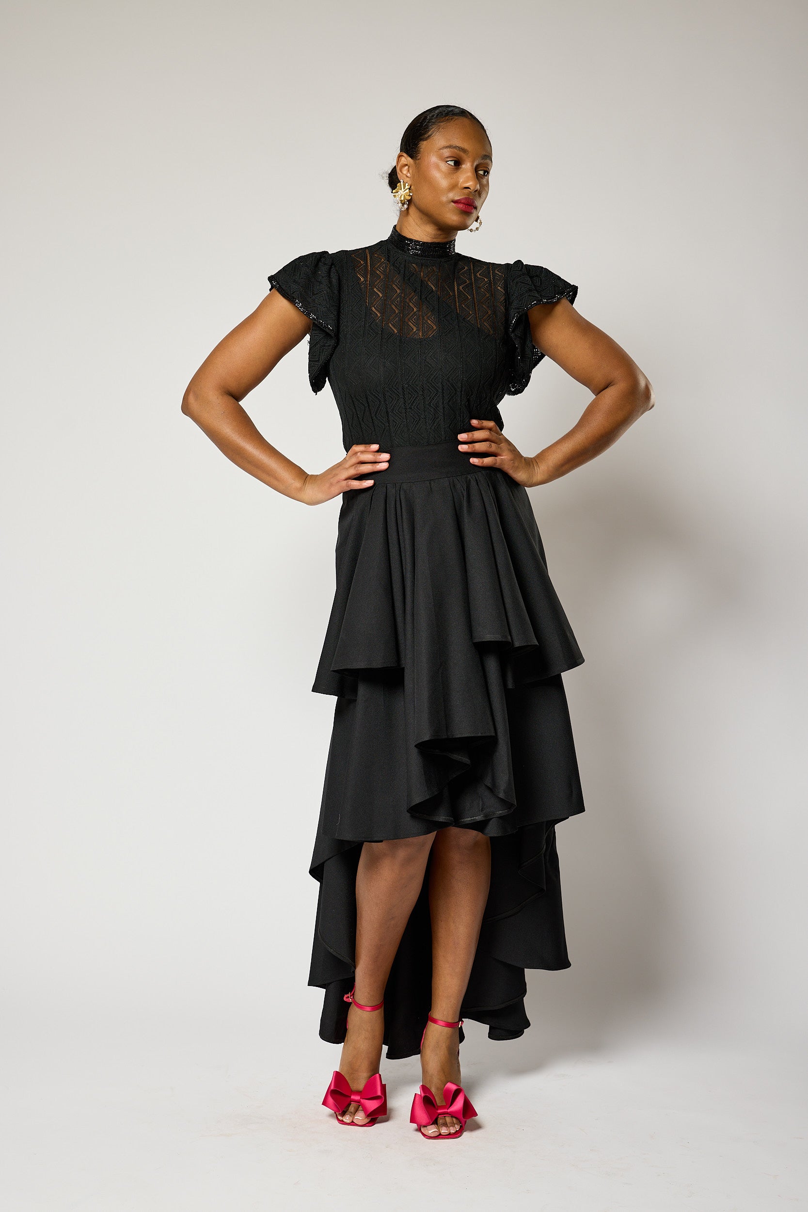 Ebony High-Low Frill Skirt