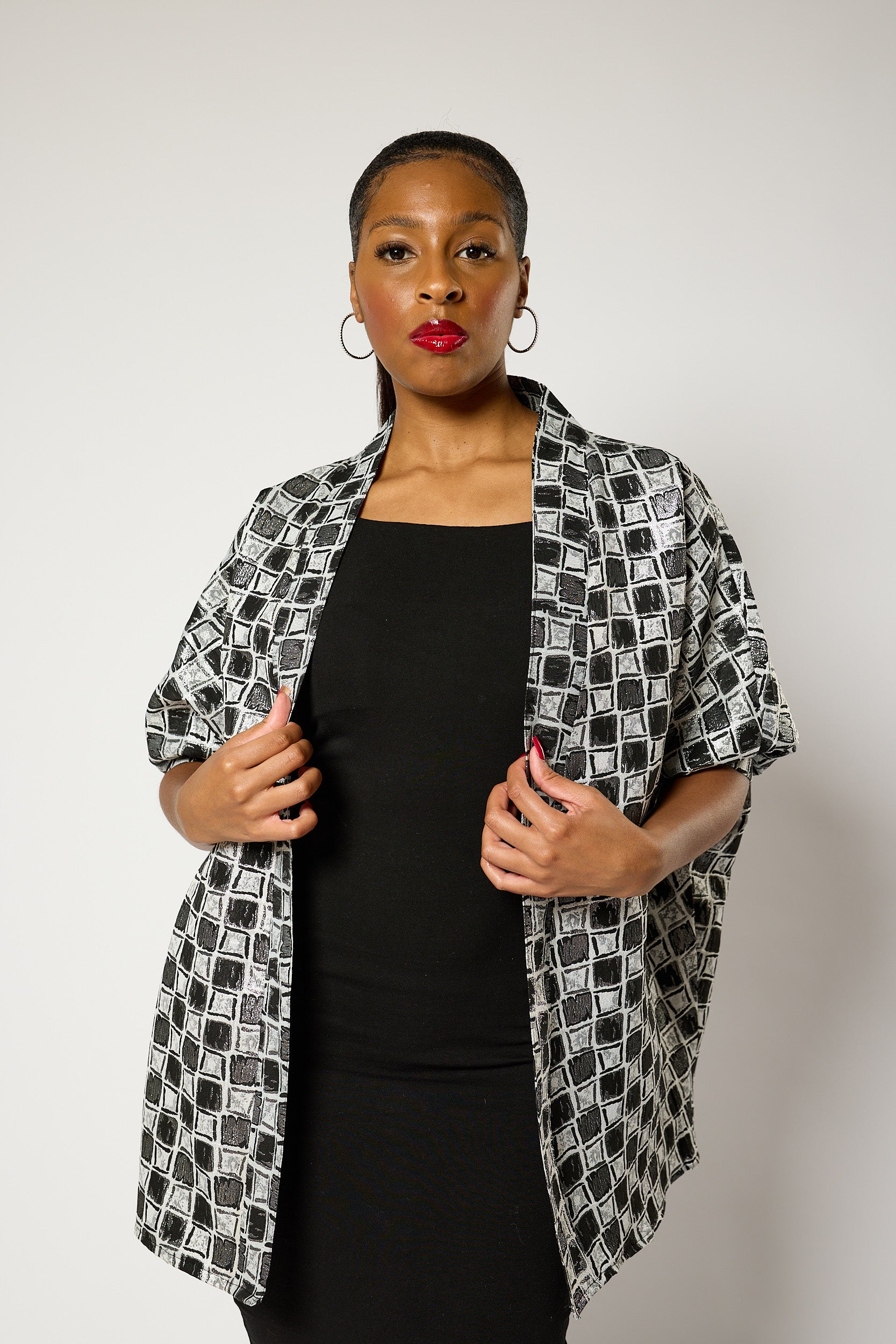 Short Checkered Kimono Jacket
