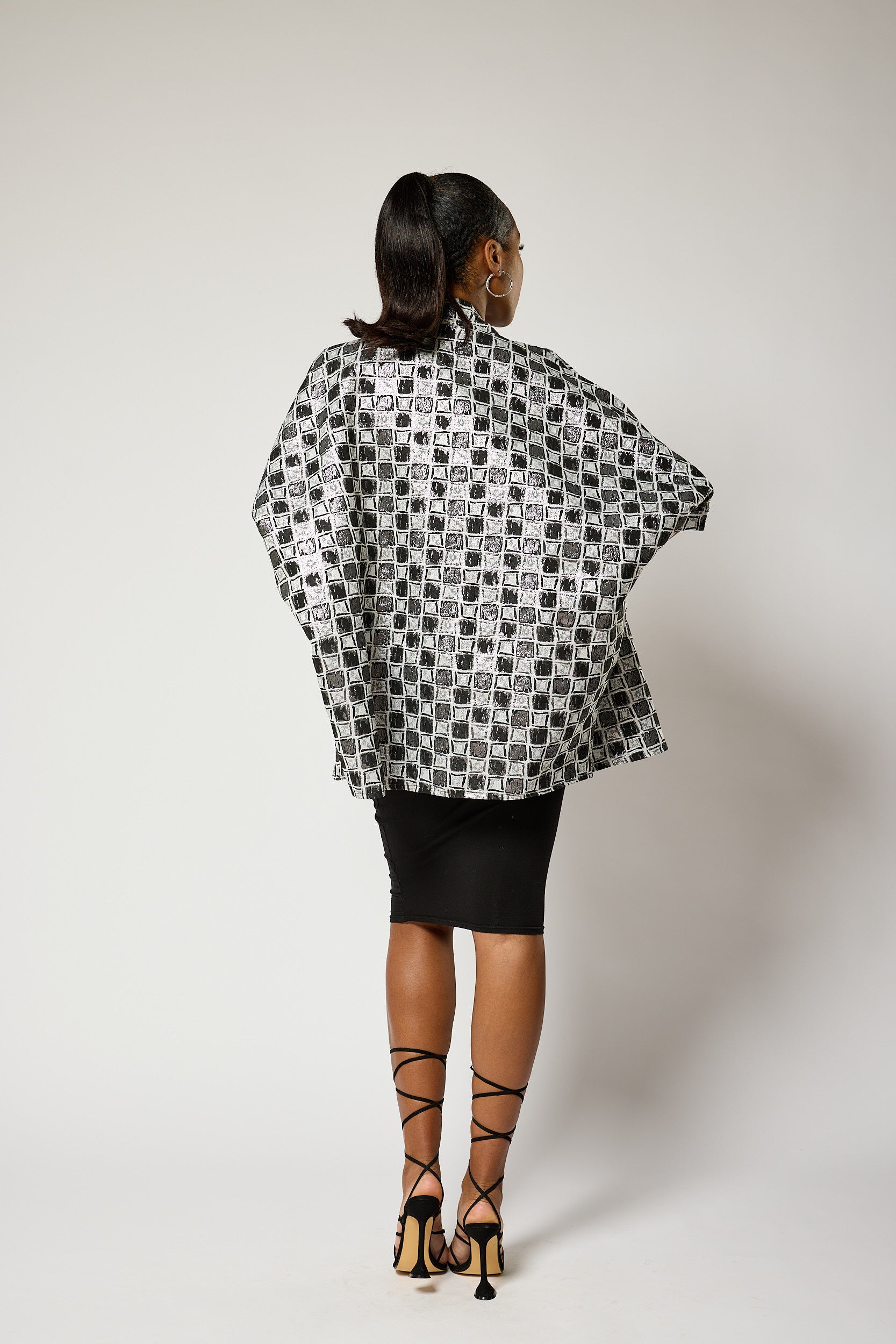 Short Checkered Kimono Jacket