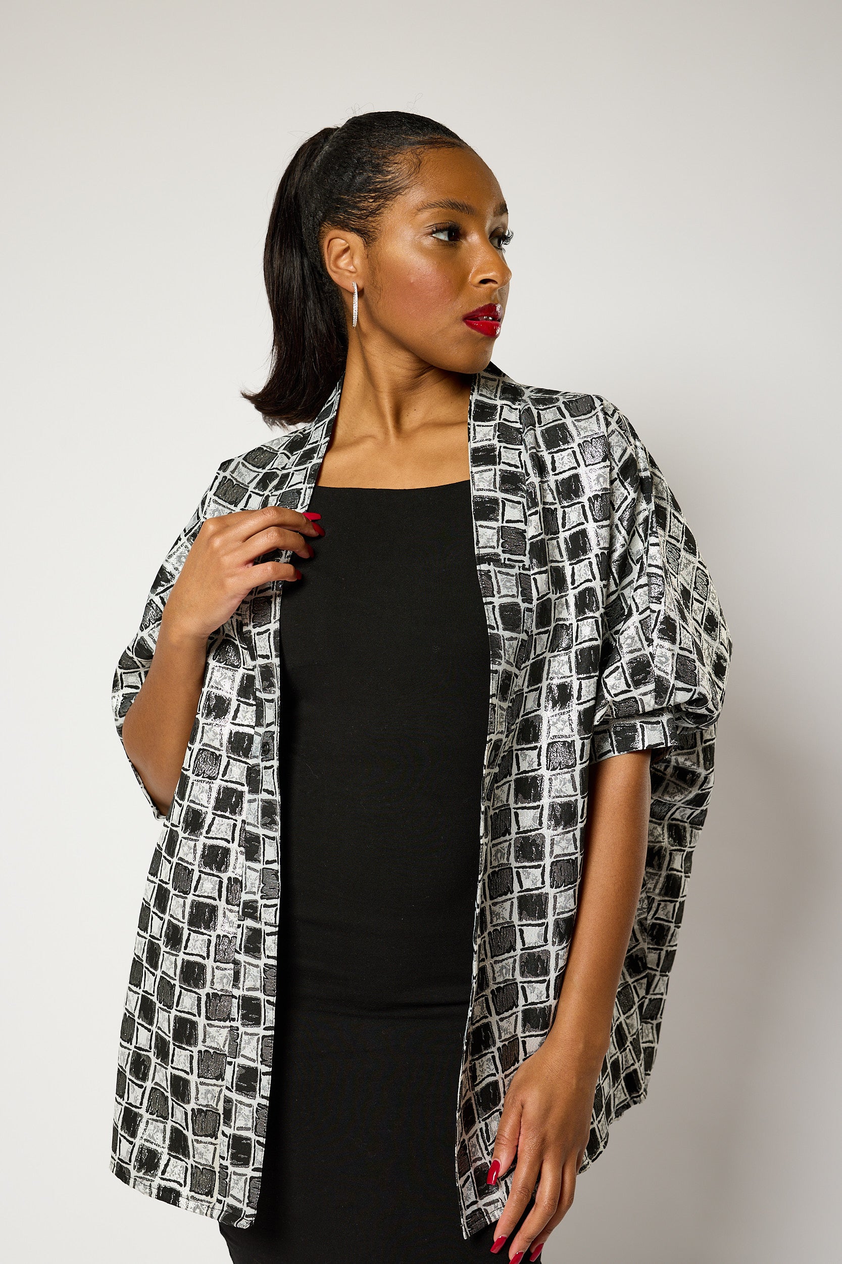 Short Checkered Kimono Jacket