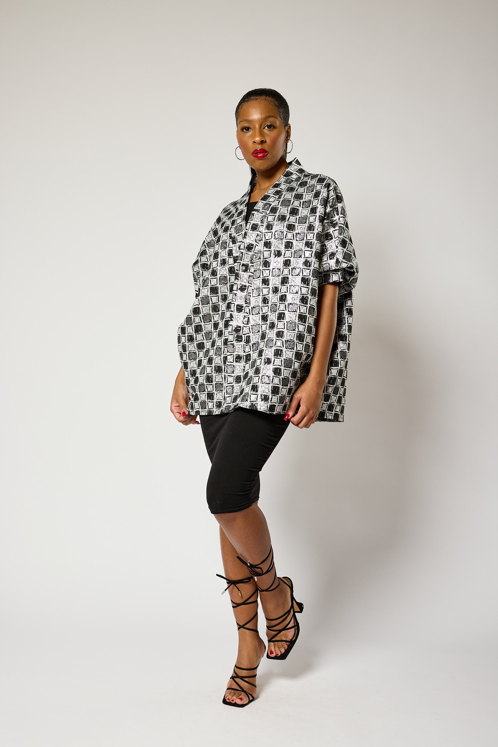 Short Checkered Kimono Jacket