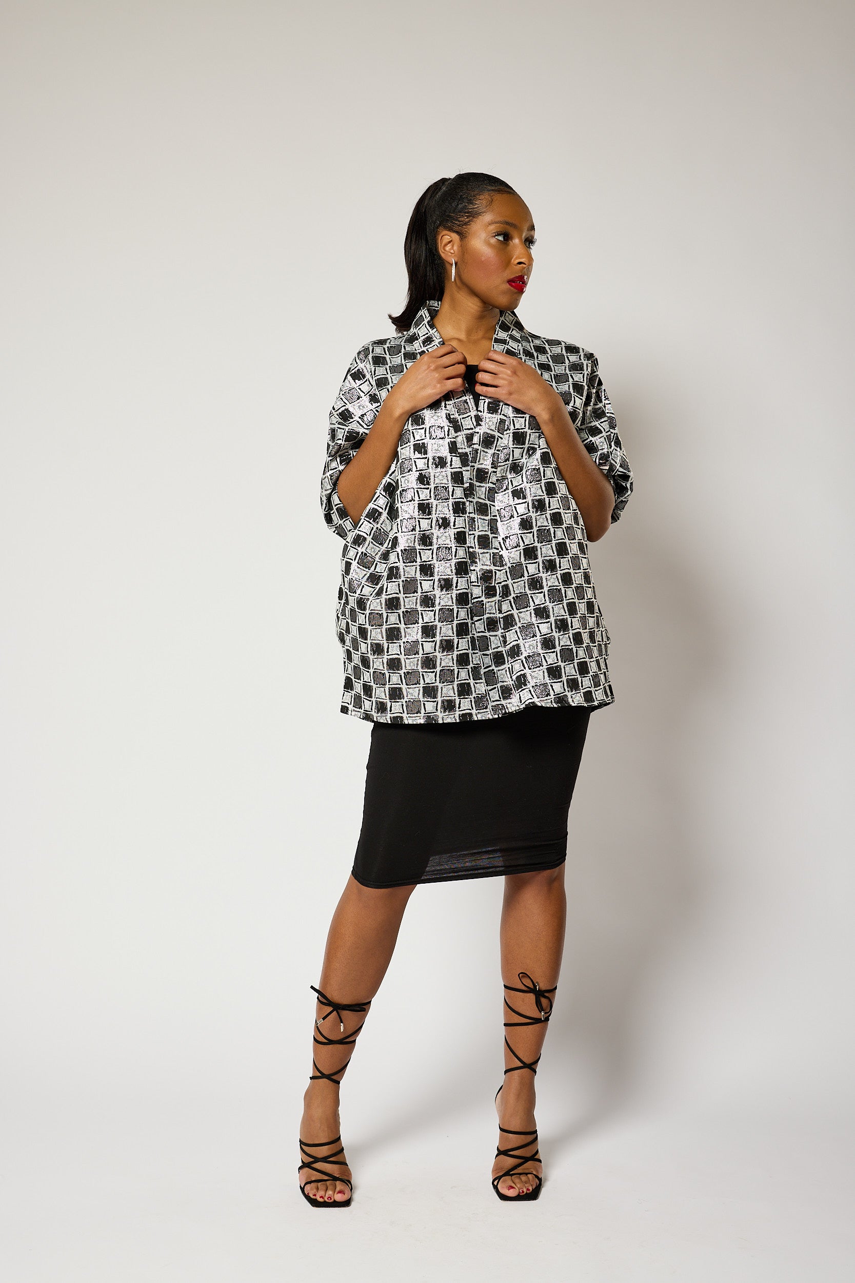 Short Checkered Kimono Jacket