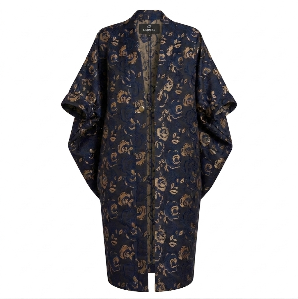 Regal Azure Blossom Kimono Jacket