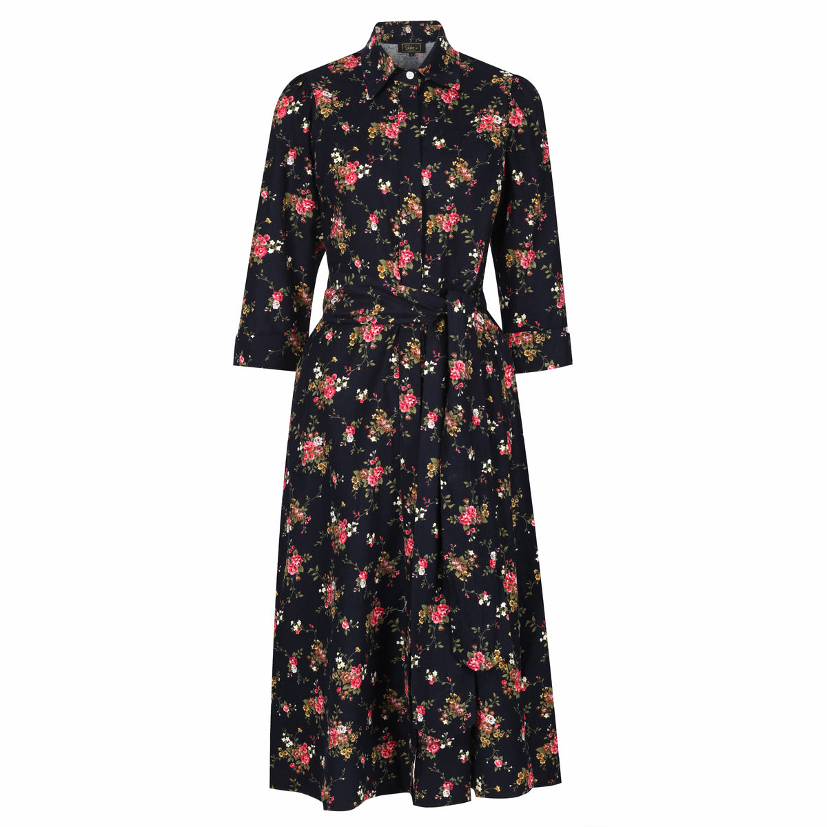 Navy Flora Cord Long Sleeve Dress
