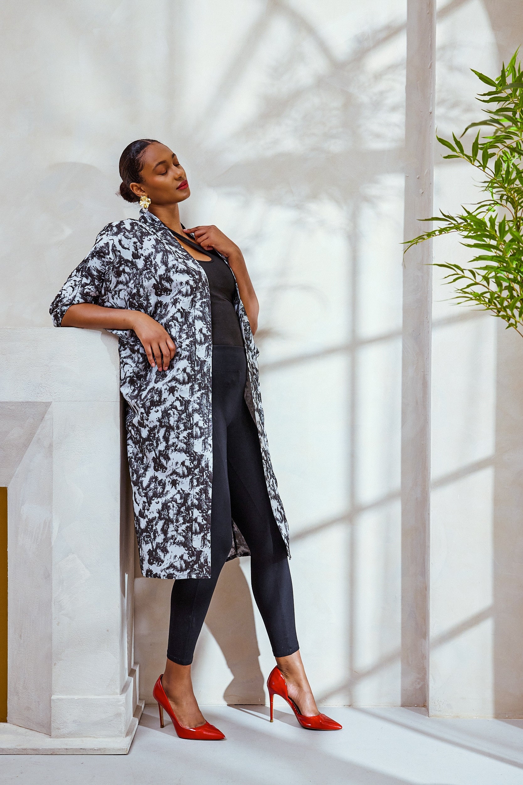 Monochrome Brocade Kimono Jacket