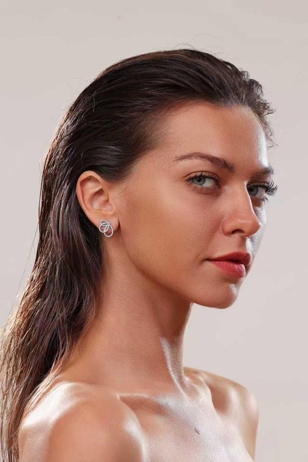 Marise Winged Studs - Solid 925 Sterling Silver, Rhodium-Plated, Moissanite