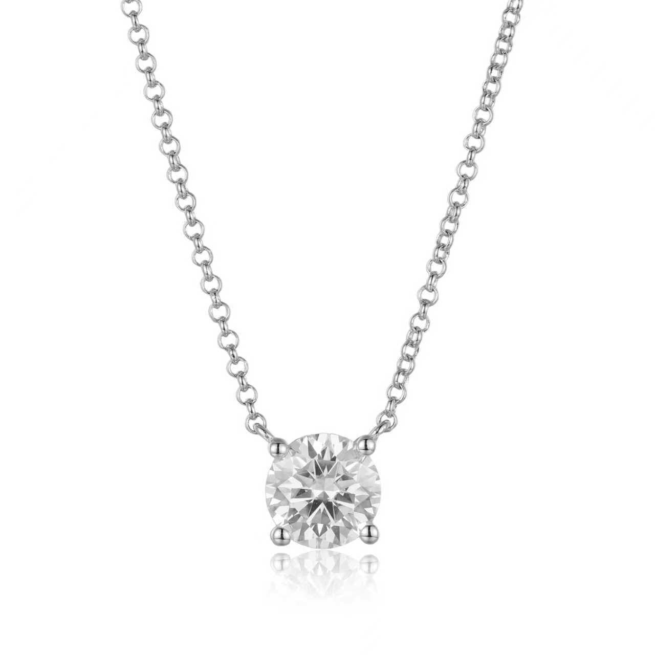 Solara Moissanite Necklace - Solid 925 Sterling Silver, Rhodium-Plated
