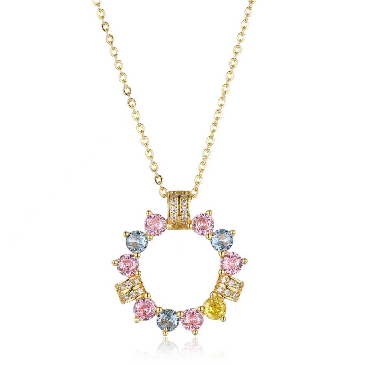 Golden Trine Necklace - 14K Gold Vermeil, Ruby & Sapphire