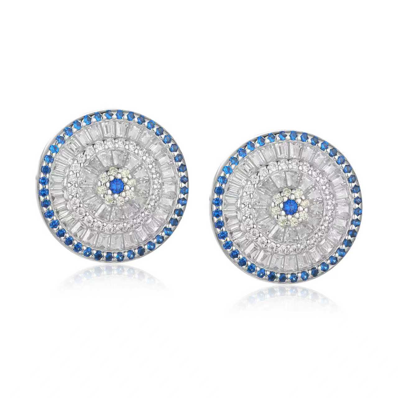 Blue Halo Studs - Solid 925 Sterling Silver, Rhodium-Plated