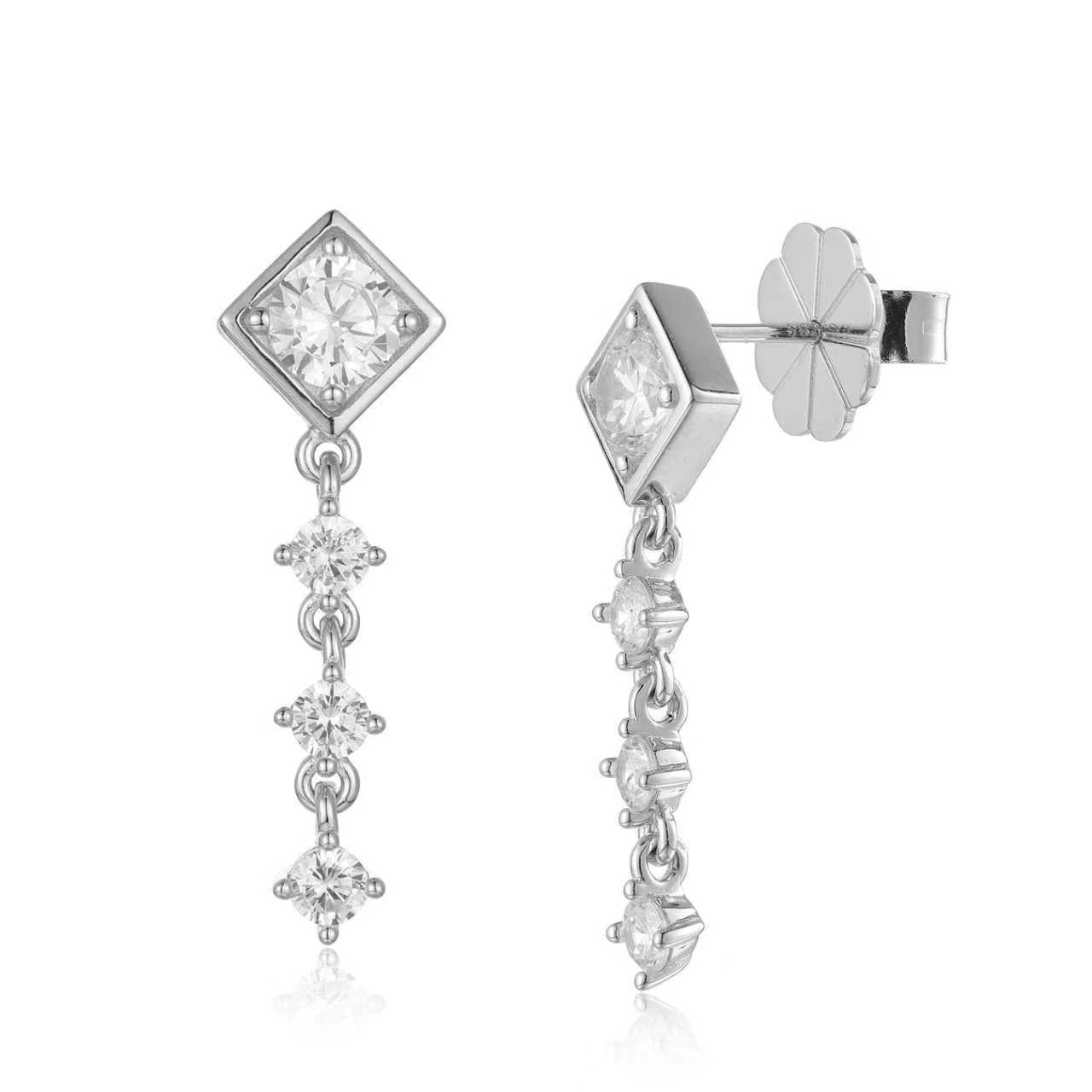 Halo Kite Earrings - Solid 925 Sterling Silver, Rhodium-Plated