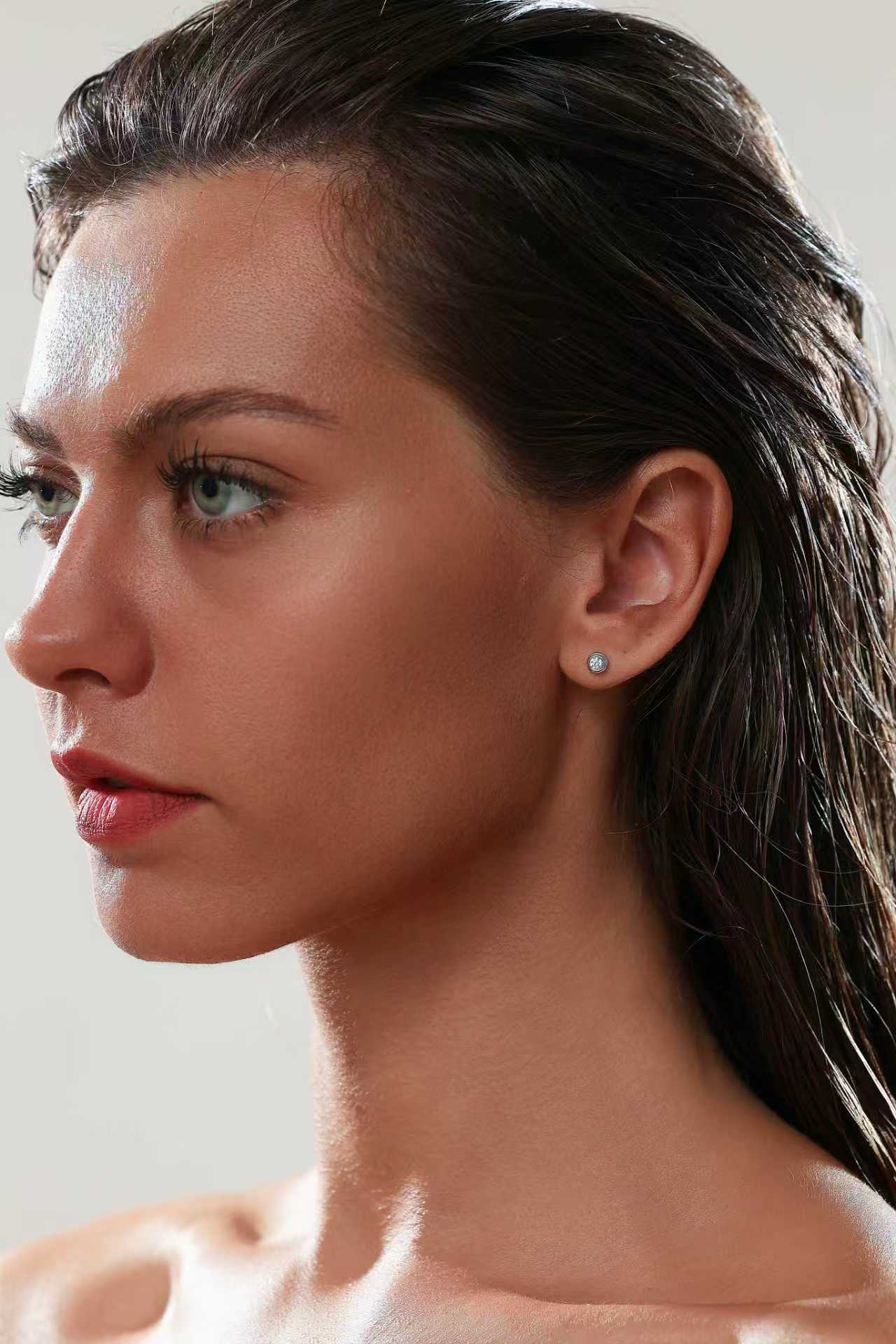 Round Whisper Studs - 14K Gold Vermeil, Moissanite