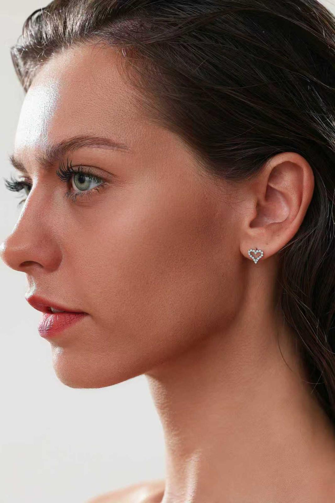 Amora Pink Heart Studs - Solid 925 Sterling Silver, Sapphire Rhodium-Plated